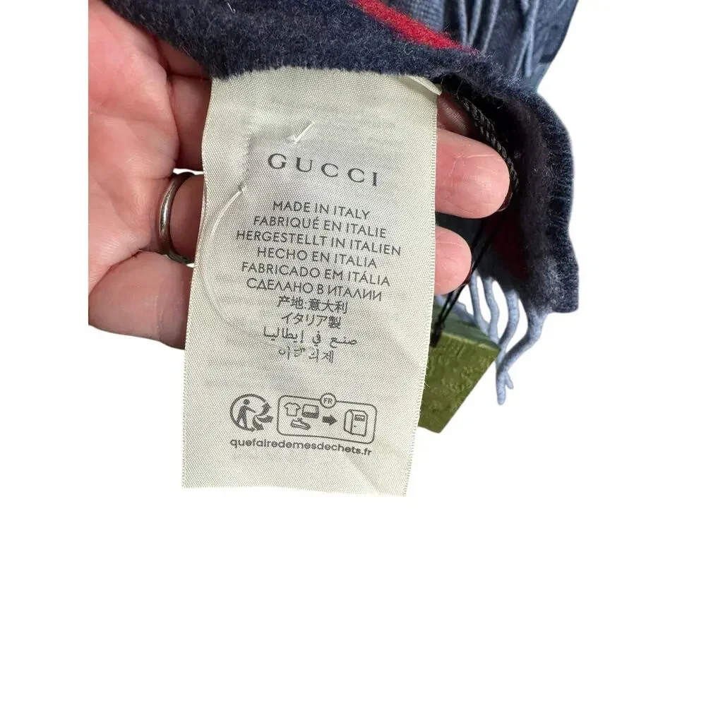 Gucci NWT Nikky Wool GG Monogram Web Stripe Scarf in Midnight Blue